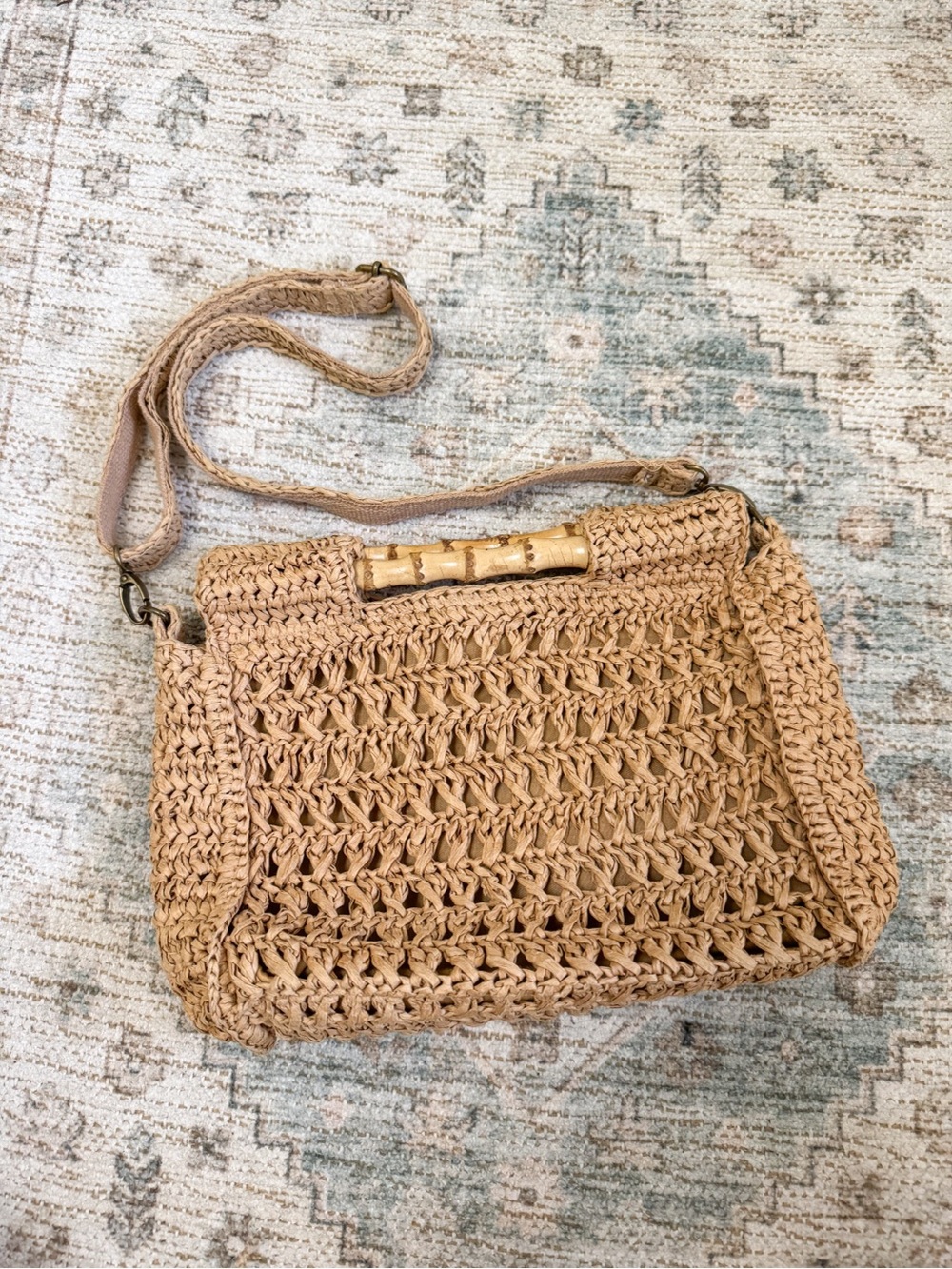 FREE PEOPLE RAFFIA WOOD HANDLE CROSSBODY BAG